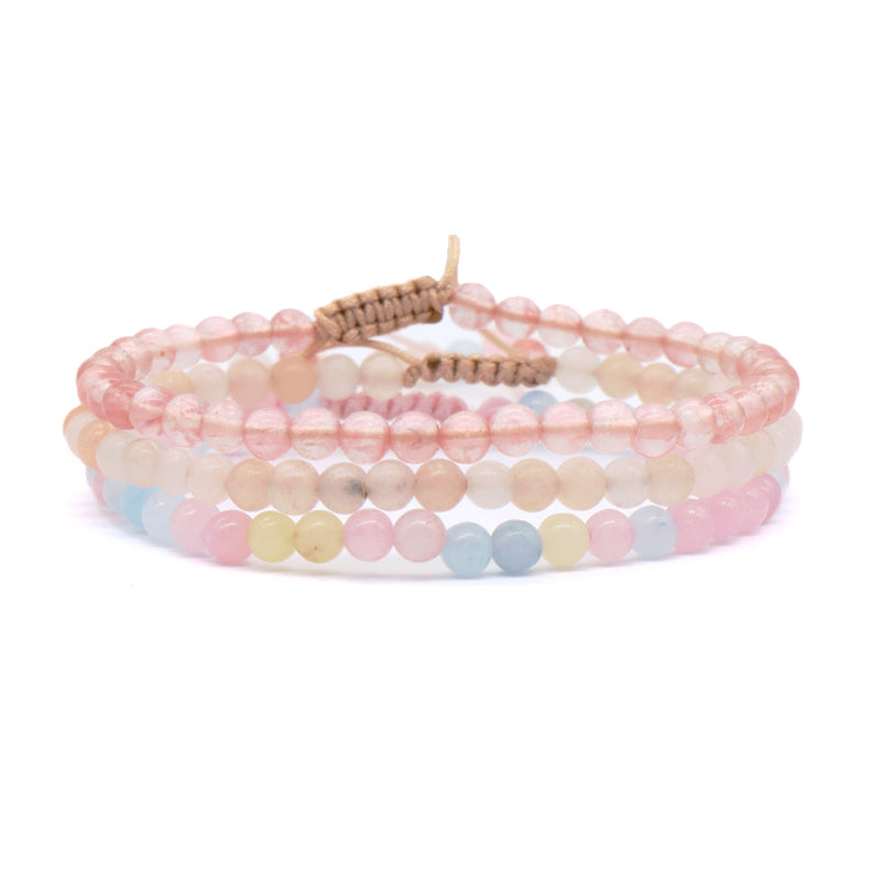 Custom Handmade Boho OEM Fashion Friendship Ajustable Woven Cord 4mm Natural Stone Beaded Macrame Knots Bracelet For Women Men