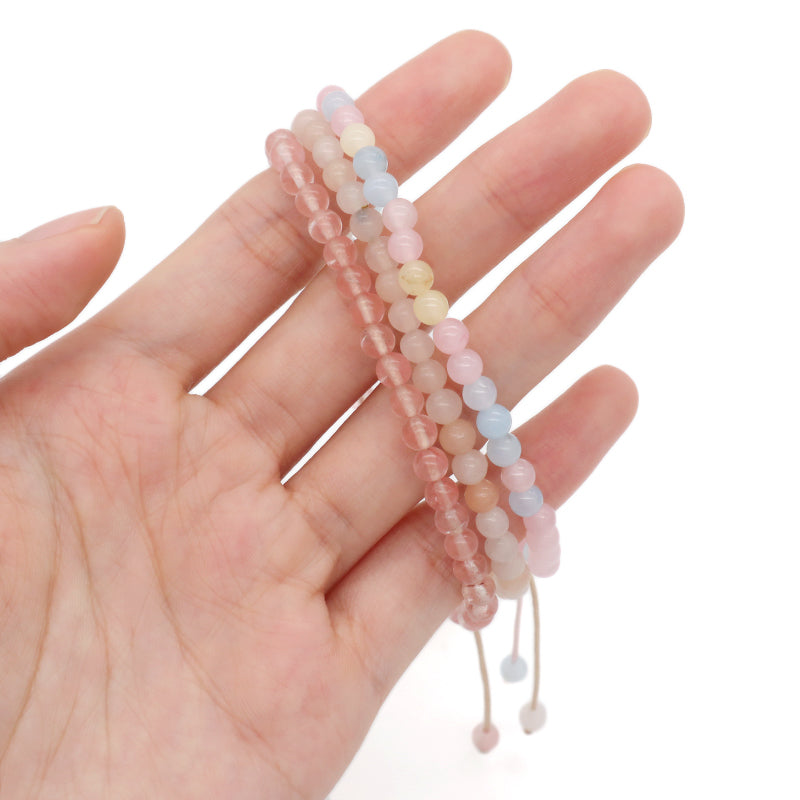Custom Handmade Boho OEM Fashion Friendship Ajustable Woven Cord 4mm Natural Stone Beaded Macrame Knots Bracelet For Women Men
