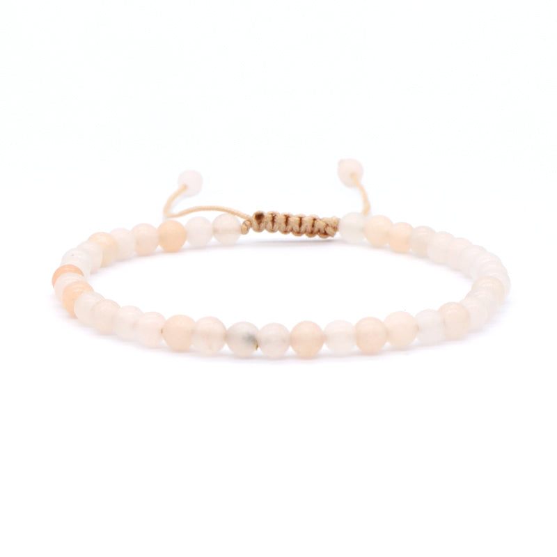 Custom Handmade Boho OEM Fashion Friendship Ajustable Woven Cord 4mm Natural Stone Beaded Macrame Knots Bracelet For Women Men