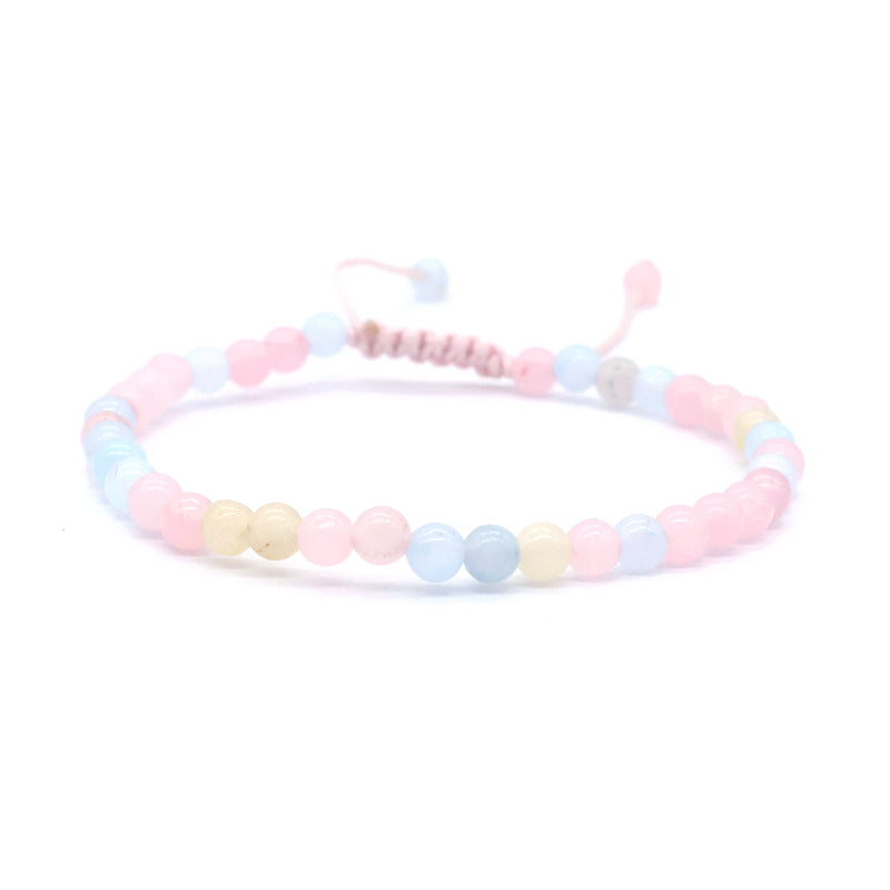 Custom Handmade Boho OEM Fashion Friendship Ajustable Woven Cord 4mm Natural Stone Beaded Macrame Knots Bracelet For Women Men