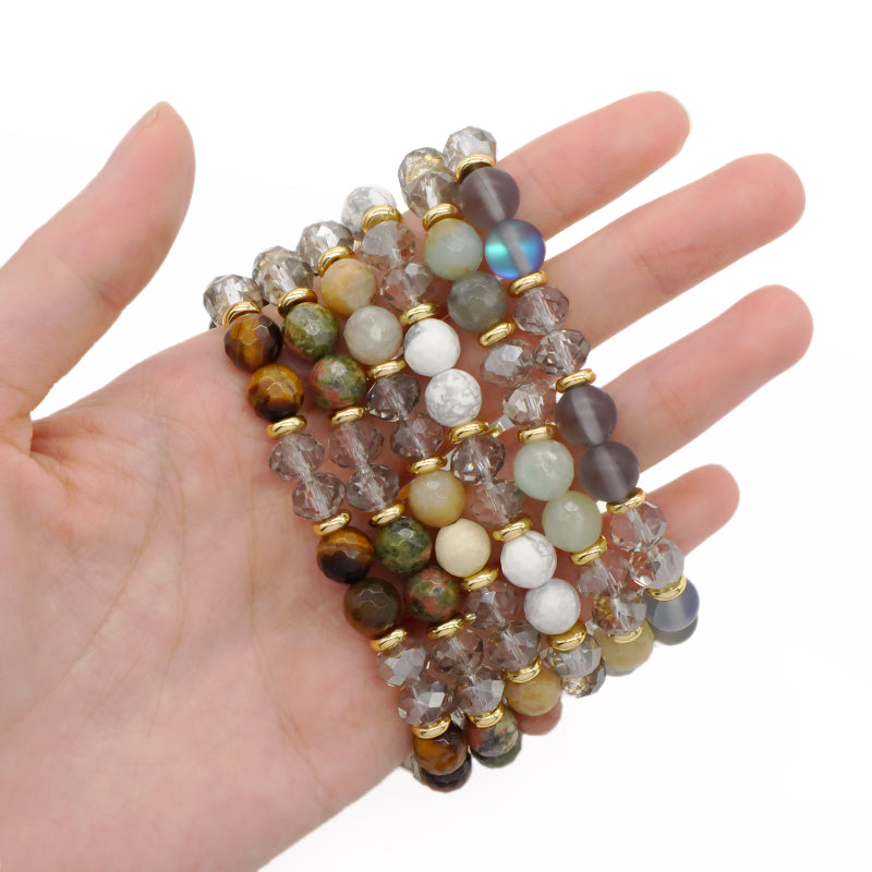 OEM China Factory Wholesale Custom Manufacture Various Elastic Gemstone Healing Energy Glass Crystal Natural Stone Bead Bracelet