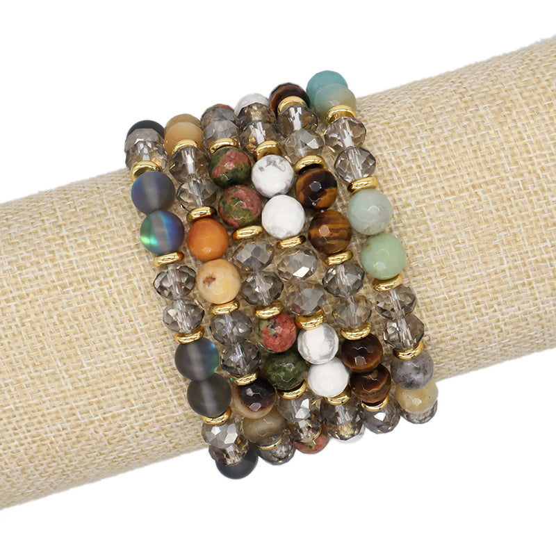 OEM China Factory Wholesale Custom Manufacture Various Elastic Gemstone Healing Energy Glass Crystal Natural Stone Bead Bracelet