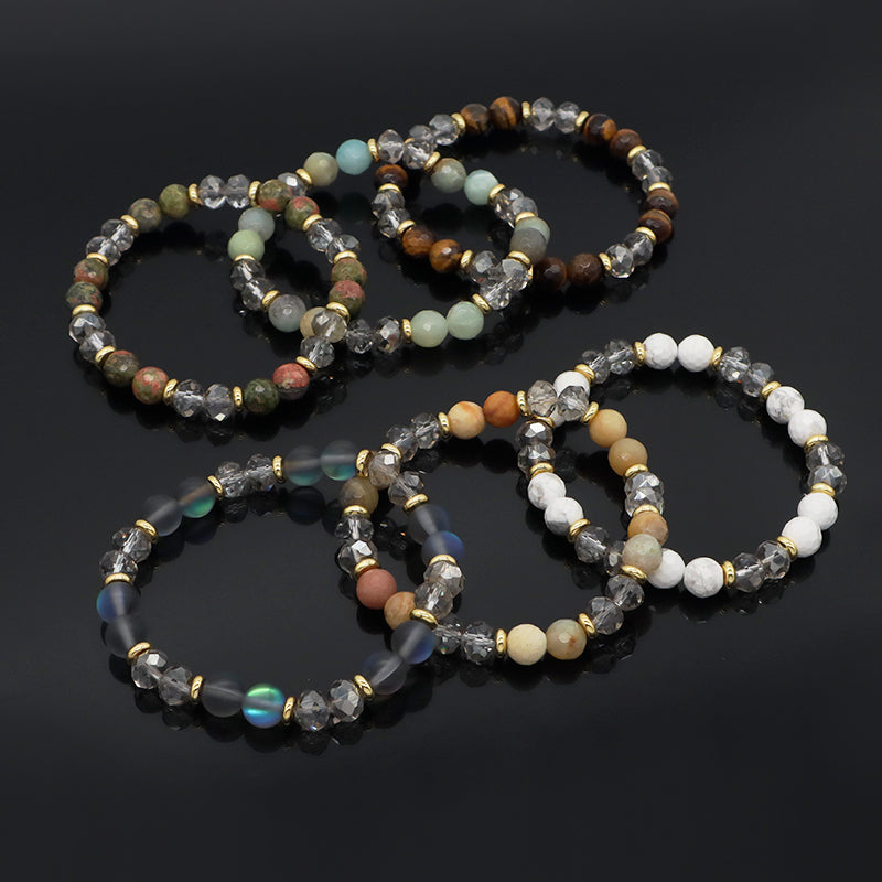OEM China Factory Wholesale Custom Manufacture Various Elastic Gemstone Healing Energy Glass Crystal Natural Stone Bead Bracelet