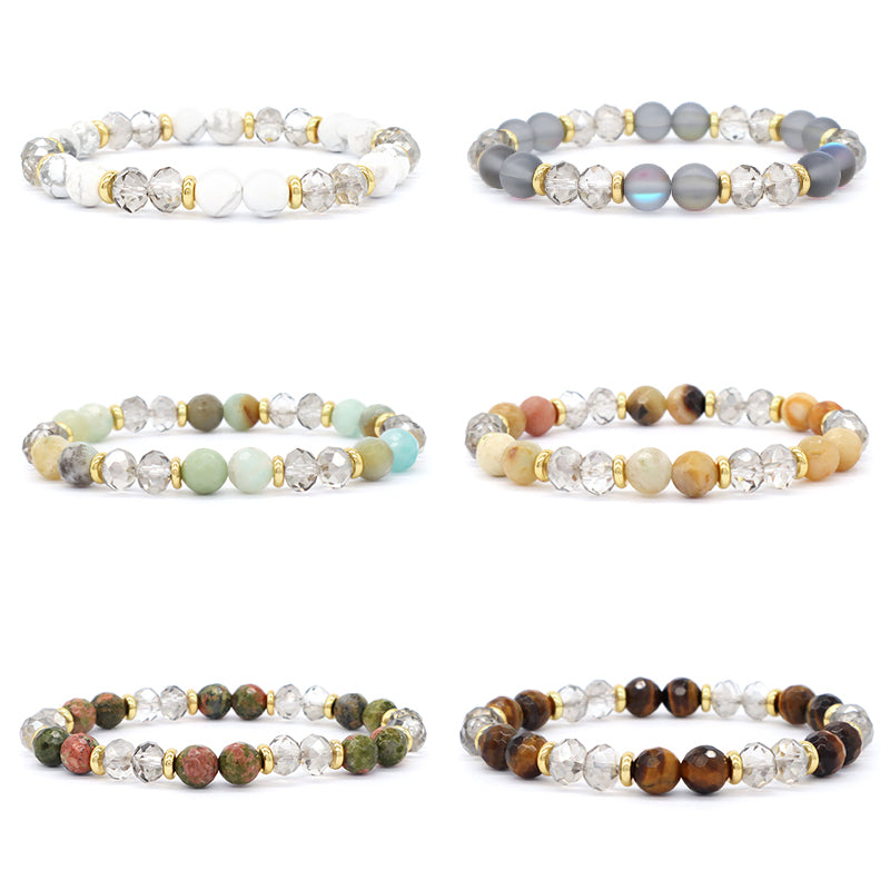 OEM China Factory Wholesale Custom Manufacture Various Elastic Gemstone Healing Energy Glass Crystal Natural Stone Bead Bracelet