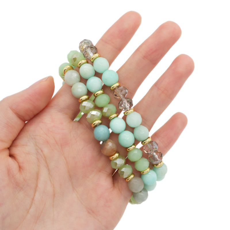 OEM Custom Women Handmade Natural Stone Jewelry 8mm Healing Energy Glass Crystal Stretch Faceted Blue Jade Amazonite Bracelet