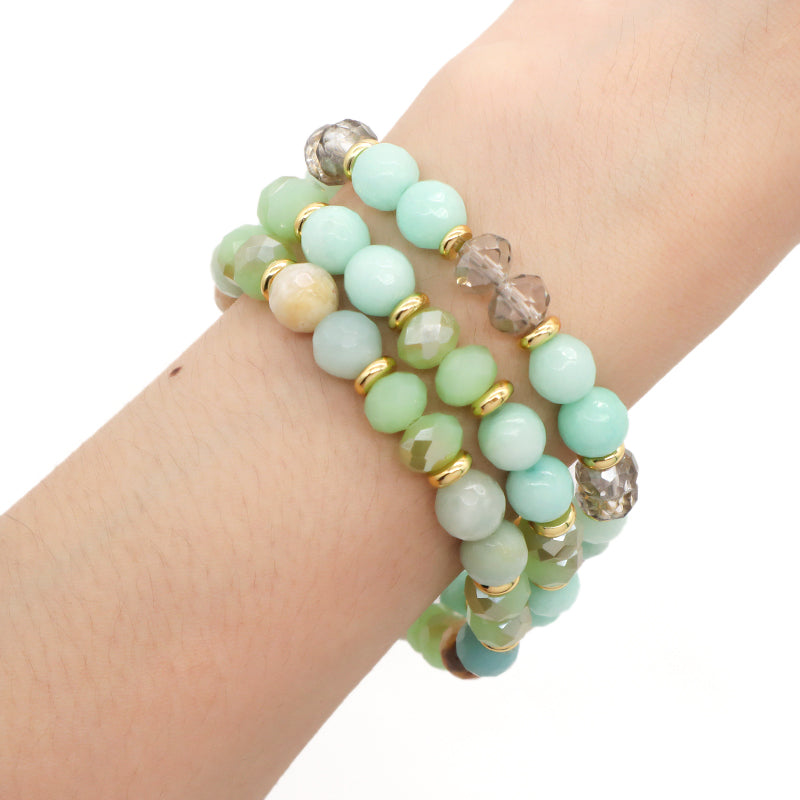 OEM Custom Women Handmade Natural Stone Jewelry 8mm Healing Energy Glass Crystal Stretch Faceted Blue Jade Amazonite Bracelet