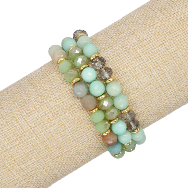 OEM Custom Women Handmade Natural Stone Jewelry 8mm Healing Energy Glass Crystal Stretch Faceted Blue Jade Amazonite Bracelet