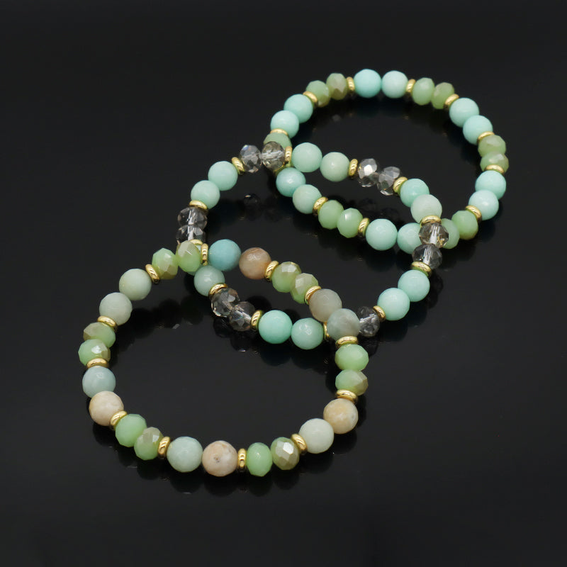 OEM Custom Women Handmade Natural Stone Jewelry 8mm Healing Energy Glass Crystal Stretch Faceted Blue Jade Amazonite Bracelet