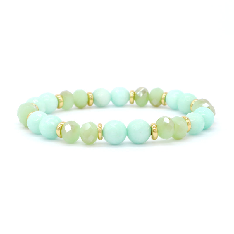 OEM Custom Women Handmade Natural Stone Jewelry 8mm Healing Energy Glass Crystal Stretch Faceted Blue Jade Amazonite Bracelet