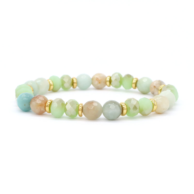 OEM Custom Women Handmade Natural Stone Jewelry 8mm Healing Energy Glass Crystal Stretch Faceted Blue Jade Amazonite Bracelet