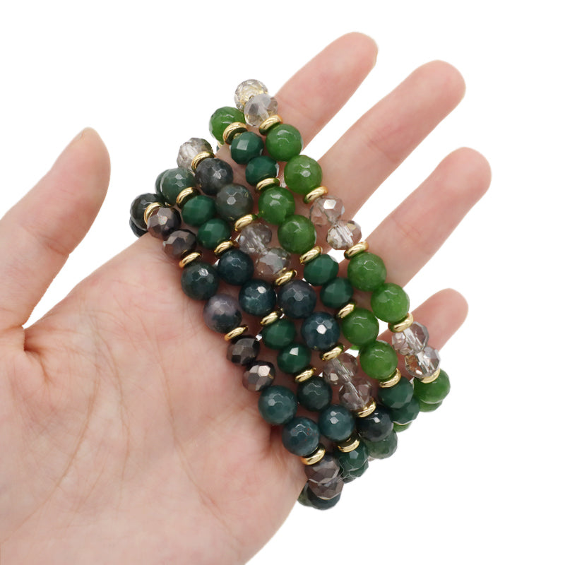 8mm Energy Healing Glass Crystal Custom OEM Handmade Beads Jewelry Natural Stone Stretch Faceted Green Jade Moss Agate Bracelet