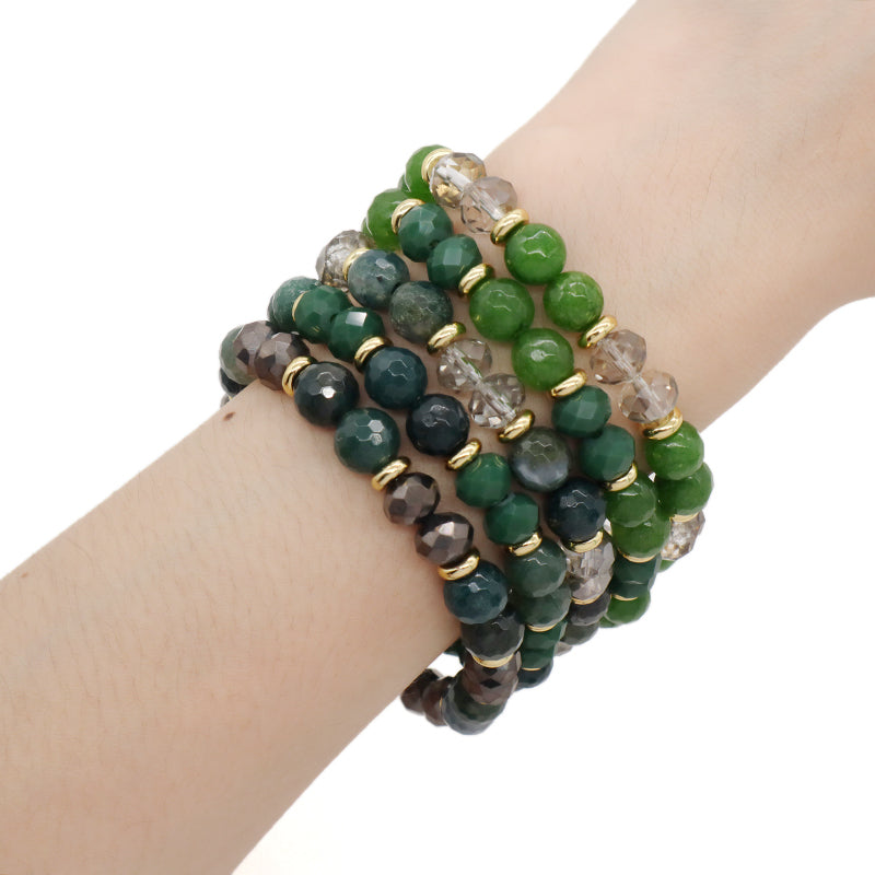 8mm Energy Healing Glass Crystal Custom OEM Handmade Beads Jewelry Natural Stone Stretch Faceted Green Jade Moss Agate Bracelet