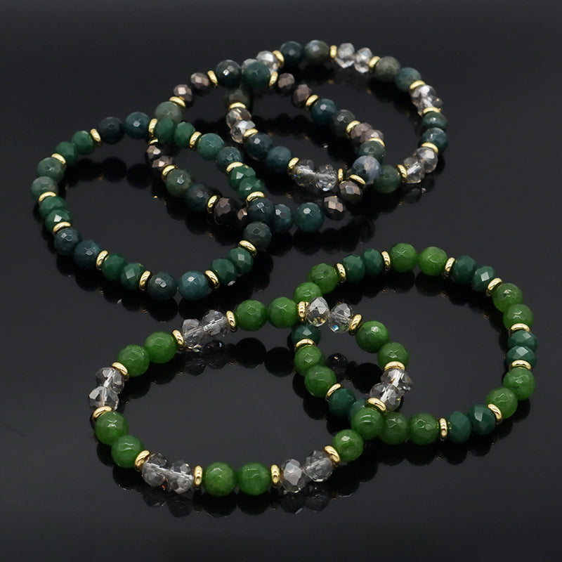 8mm Energy Healing Glass Crystal Custom OEM Handmade Beads Jewelry Natural Stone Stretch Faceted Green Jade Moss Agate Bracelet