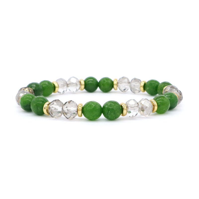 8mm Energy Healing Glass Crystal Custom OEM Handmade Beads Jewelry Natural Stone Stretch Faceted Green Jade Moss Agate Bracelet