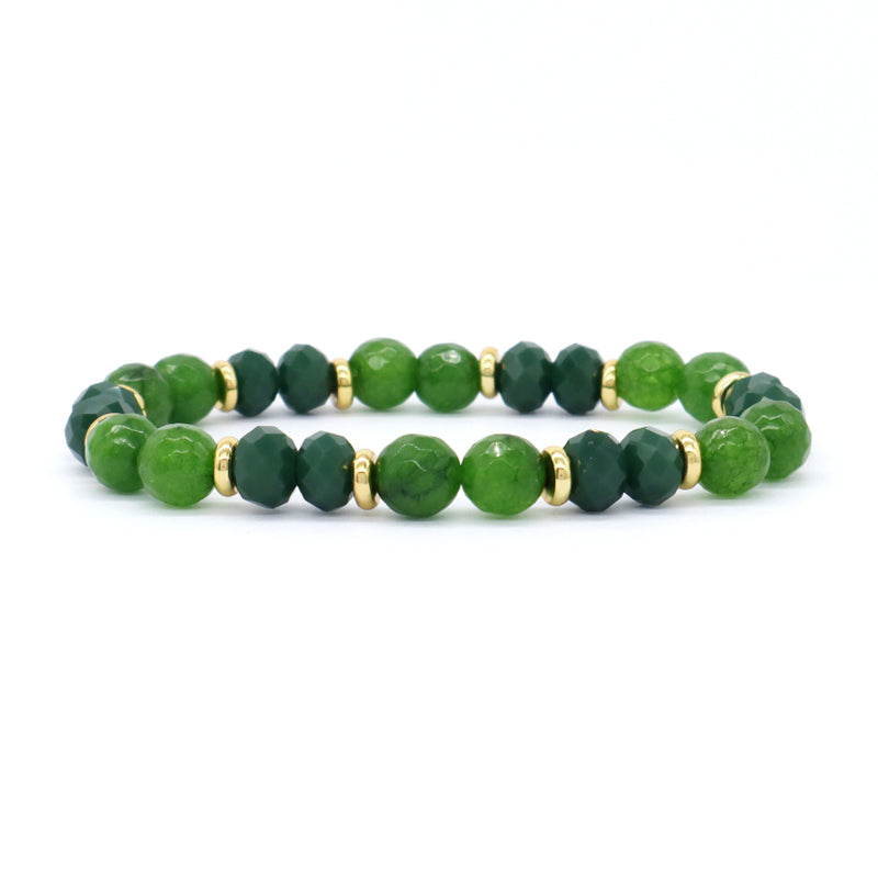 8mm Energy Healing Glass Crystal Custom OEM Handmade Beads Jewelry Natural Stone Stretch Faceted Green Jade Moss Agate Bracelet