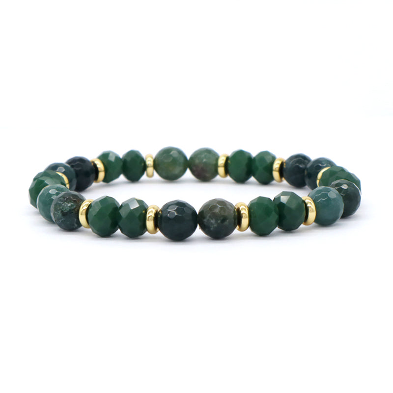 8mm Energy Healing Glass Crystal Custom OEM Handmade Beads Jewelry Natural Stone Stretch Faceted Green Jade Moss Agate Bracelet