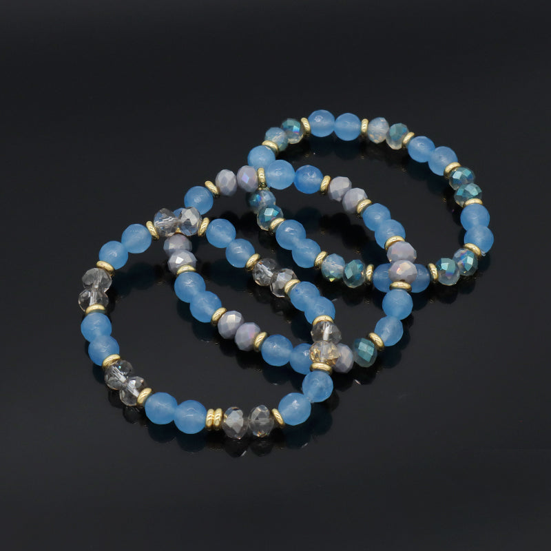 Custom OEM Women Handmade Jewelry Gold Plated Beads 8mm Energy Glass Crystal Stretch Faceted Blue Jade Natural Stone Bracelet