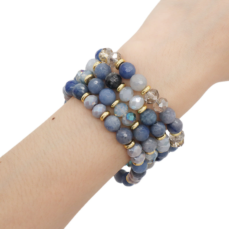 OEM Handmade Custom 8mm Glass Crystal Gold Plated Brass Beads Natural Stone Jewelry Stretch Faceted Blue Aventurine Bracelet