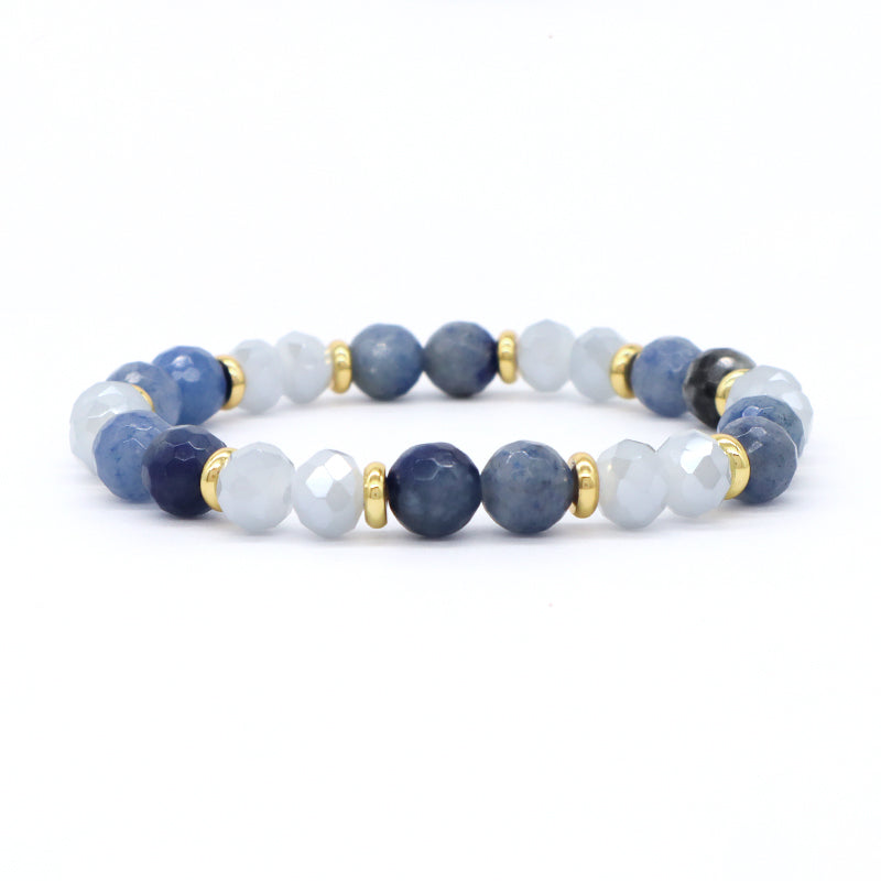 OEM Handmade Custom 8mm Glass Crystal Gold Plated Brass Beads Natural Stone Jewelry Stretch Faceted Blue Aventurine Bracelet