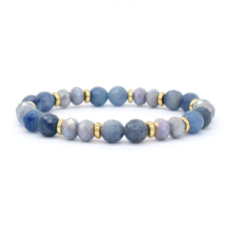 OEM Handmade Custom 8mm Glass Crystal Gold Plated Brass Beads Natural Stone Jewelry Stretch Faceted Blue Aventurine Bracelet