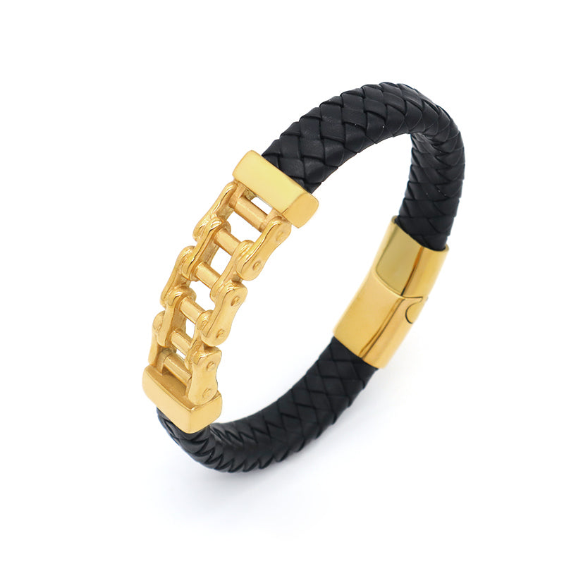 Wholesale Gold Plated Stainless Steel Buckle Custom Black MultiLayer Men Leather Braided Cord Bangle Hand Woven Leather Bracelet