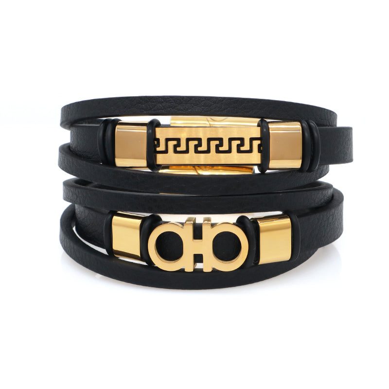 Custom Wholesale Fashion Gold Plated Stainless Steel Buckle Black Braided Cord Handmade Woven Rope Leather Bracelet For Men