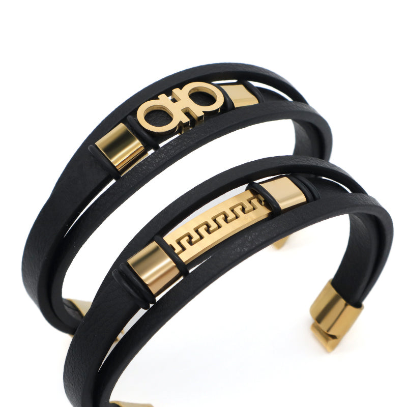 Custom Wholesale Fashion Gold Plated Stainless Steel Buckle Black Braided Cord Handmade Woven Rope Leather Bracelet For Men