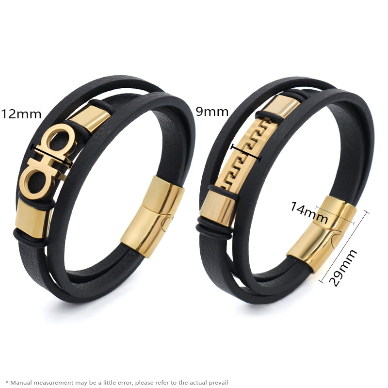 Custom Wholesale Fashion Gold Plated Stainless Steel Buckle Black Braided Cord Handmade Woven Rope Leather Bracelet For Men