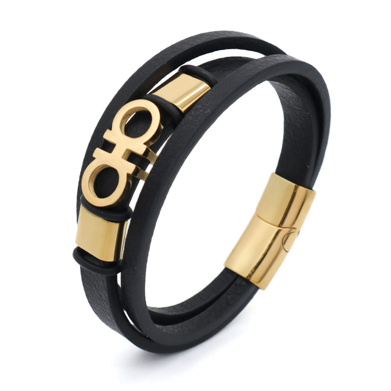 Custom Wholesale Fashion Gold Plated Stainless Steel Buckle Black Braided Cord Handmade Woven Rope Leather Bracelet For Men