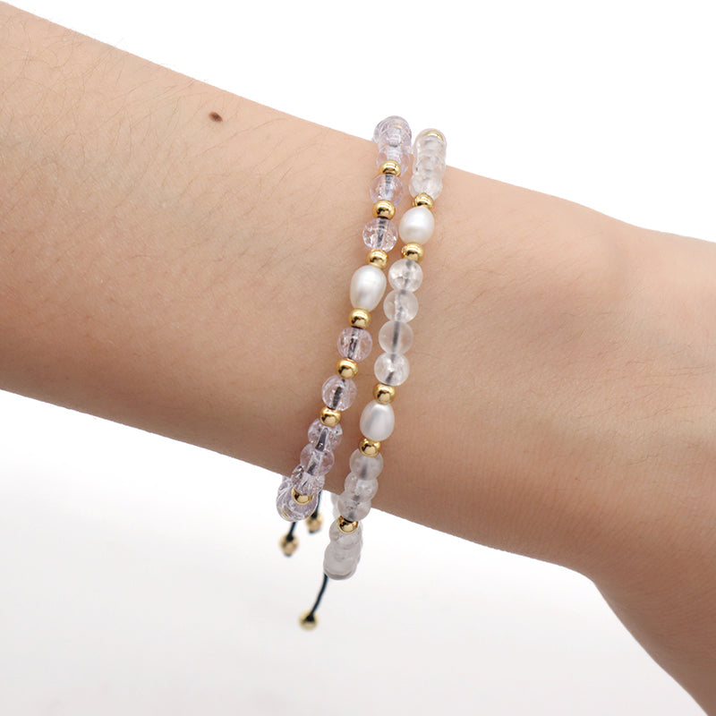 Custom Gemstone Healing Handmade Gold Plated Beads Adjustable Woven Macrame Fresh Water Pearl 4mm Natural Stone Beaded Bracelet