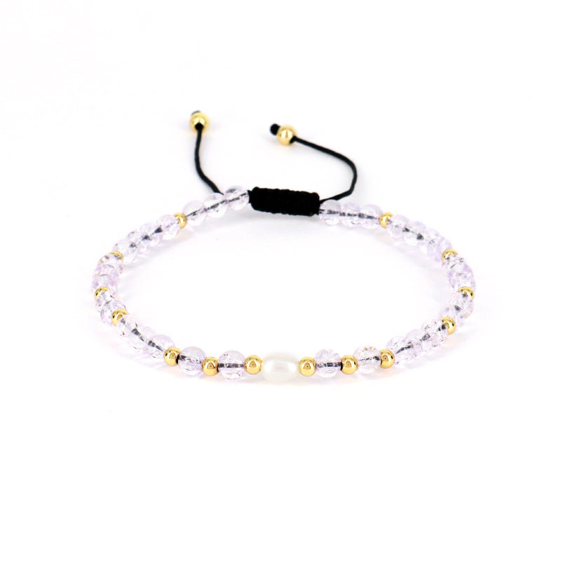 Custom Gemstone Healing Handmade Gold Plated Beads Adjustable Woven Macrame Fresh Water Pearl 4mm Natural Stone Beaded Bracelet