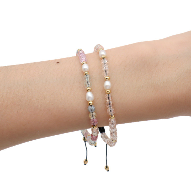 Custom Friendship Handmade Wholesale Freshwater Pearl Ajustable Gemstone Healing Woven 4mm Natural Stone Beaded Macrame Bracelet