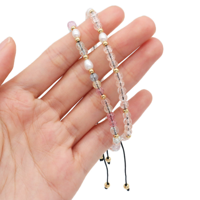 Custom Friendship Handmade Wholesale Freshwater Pearl Ajustable Gemstone Healing Woven 4mm Natural Stone Beaded Macrame Bracelet