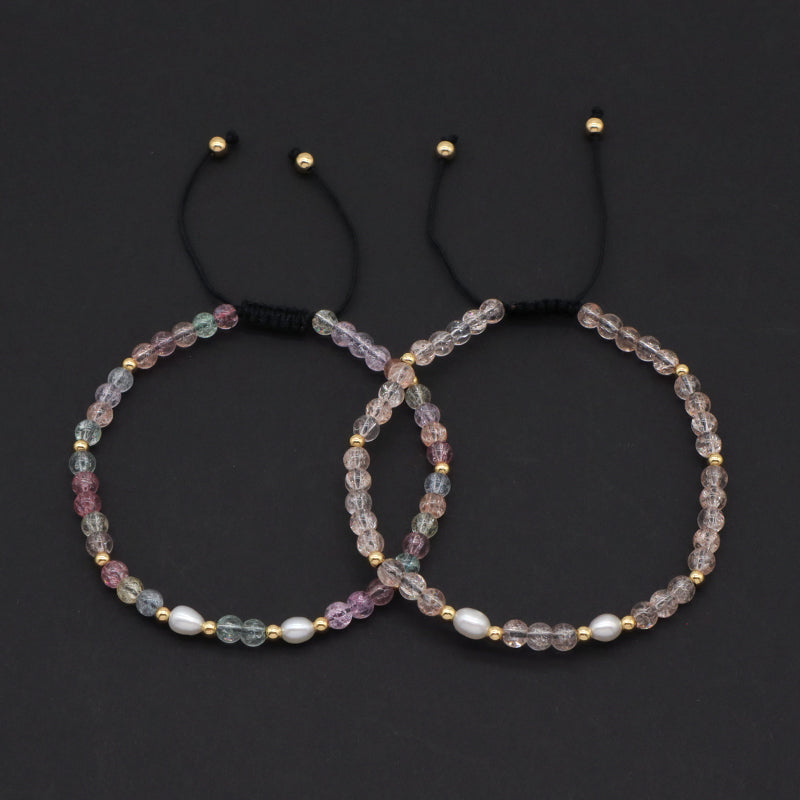 Custom Friendship Handmade Wholesale Freshwater Pearl Ajustable Gemstone Healing Woven 4mm Natural Stone Beaded Macrame Bracelet