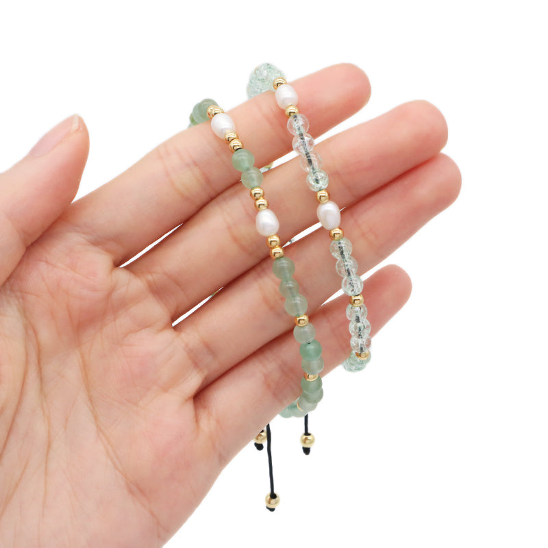 Wholesale Freshwater Pearl Custom Friendship Handmade Ajustable Gemstone Woven Macrame 4mm Natural Stone Beaded Women Bracelet