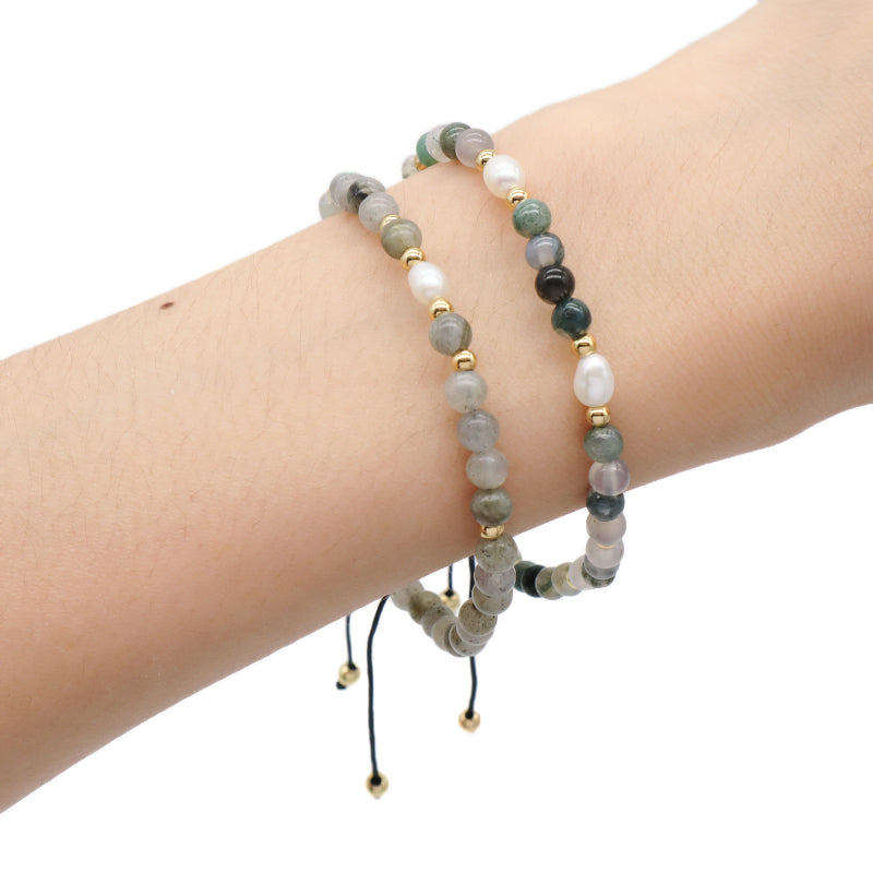 Friendship Wholesale Custom Handmade Freshwater Pearl Gemstone Natural Stone Beads Woven Ajustable Macrame Bracelet For Women