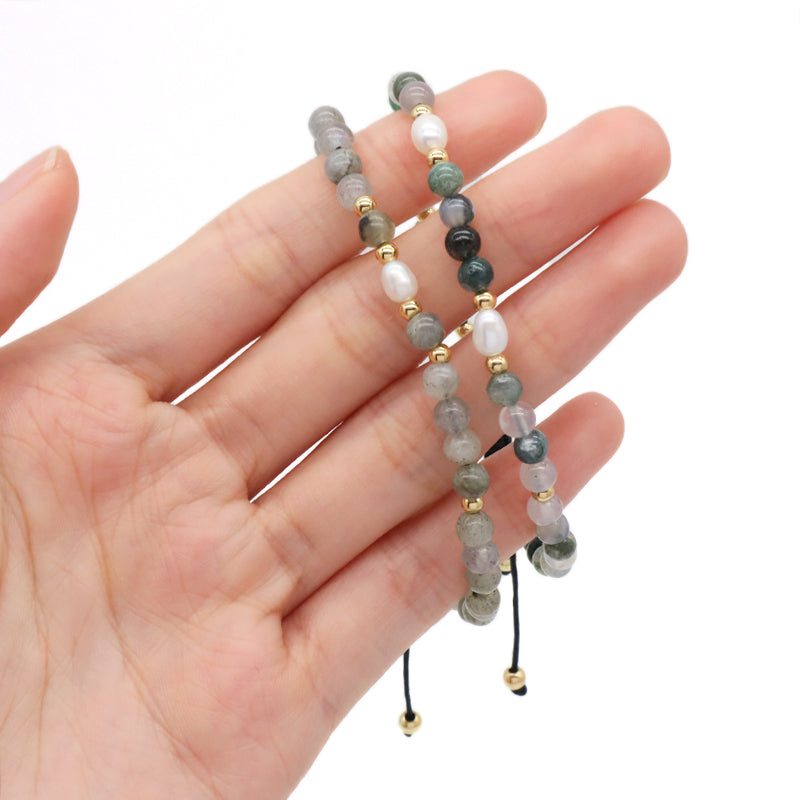 Friendship Wholesale Custom Handmade Freshwater Pearl Gemstone Natural Stone Beads Woven Ajustable Macrame Bracelet For Women