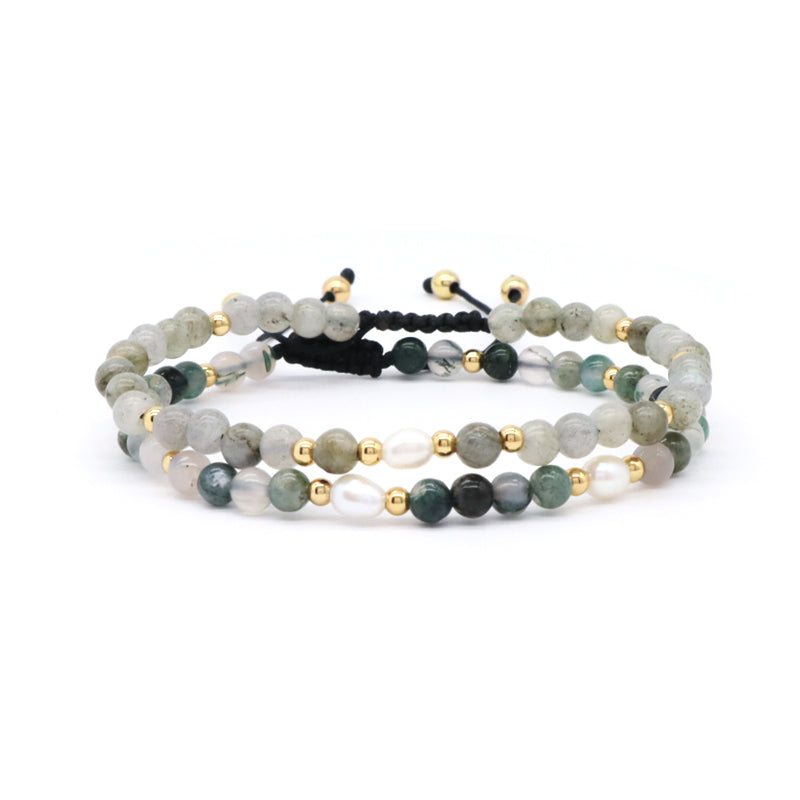 Friendship Wholesale Custom Handmade Freshwater Pearl Gemstone Natural Stone Beads Woven Ajustable Macrame Bracelet For Women