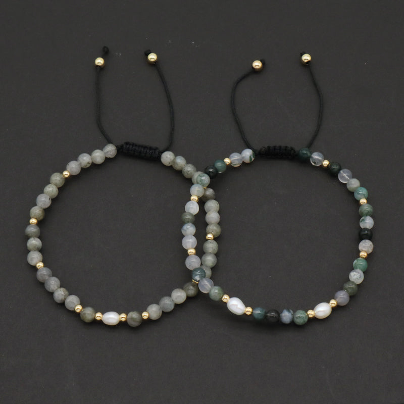 Friendship Wholesale Custom Handmade Freshwater Pearl Gemstone Natural Stone Beads Woven Ajustable Macrame Bracelet For Women