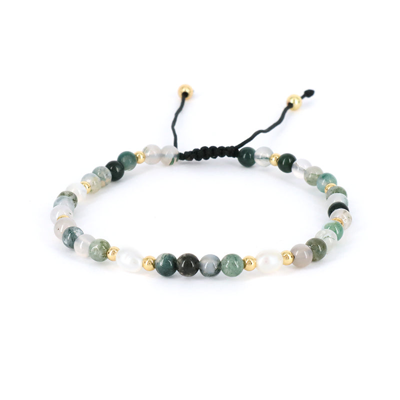 Friendship Wholesale Custom Handmade Freshwater Pearl Gemstone Natural Stone Beads Woven Ajustable Macrame Bracelet For Women