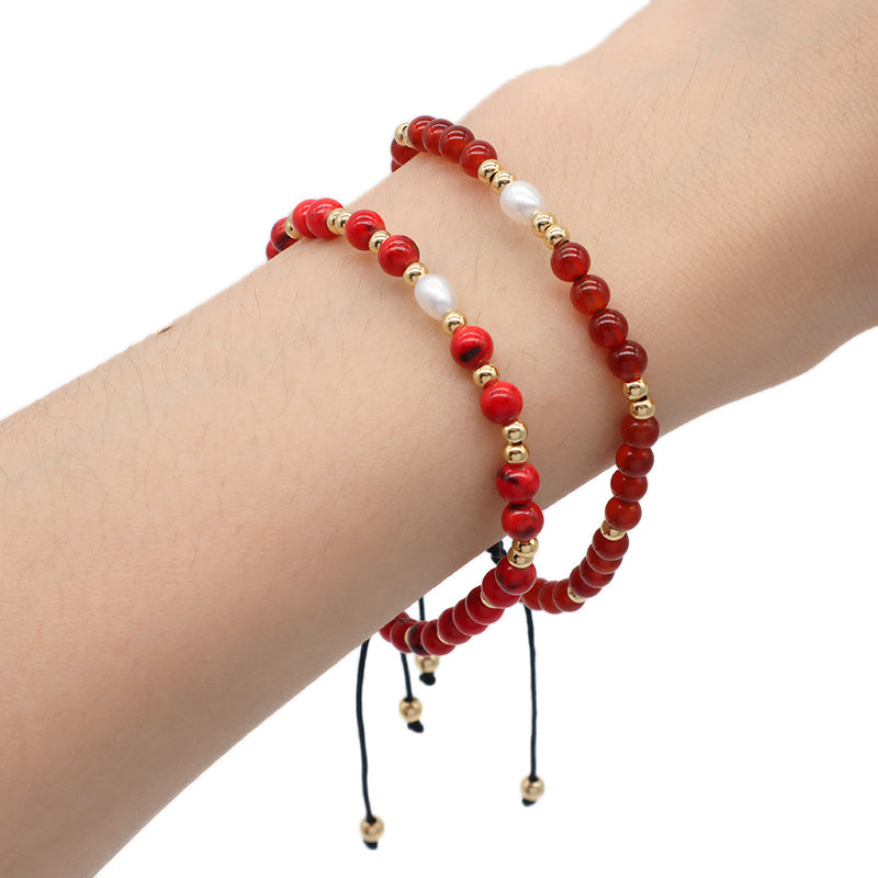 4mm Gemstone Natural Stone Bead Friendship Wholesale Women Customized Handmade Freshwater Pearl Woven Ajustable Macrame Bracelet