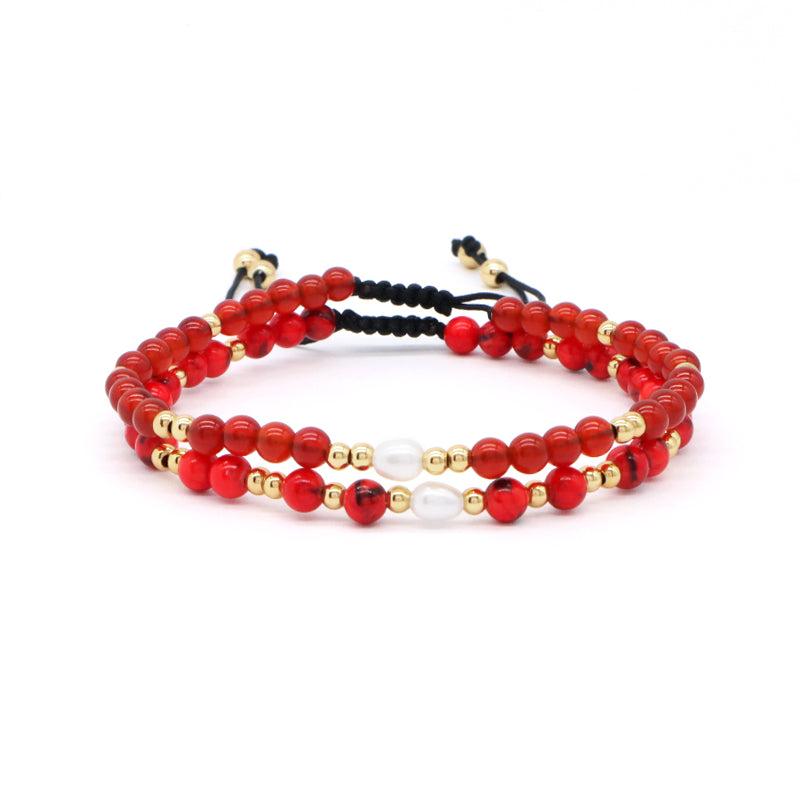 4mm Gemstone Natural Stone Bead Friendship Wholesale Women Customized Handmade Freshwater Pearl Woven Ajustable Macrame Bracelet