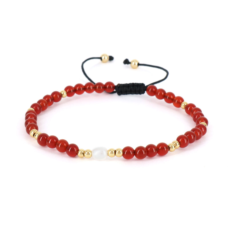 4mm Gemstone Natural Stone Bead Friendship Wholesale Women Customized Handmade Freshwater Pearl Woven Ajustable Macrame Bracelet