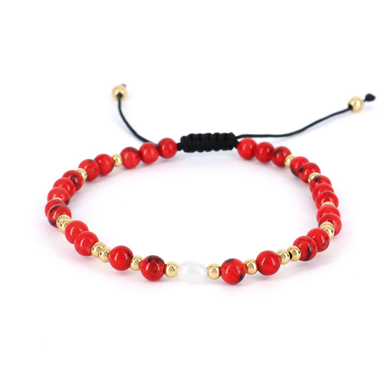 4mm Gemstone Natural Stone Bead Friendship Wholesale Women Customized Handmade Freshwater Pearl Woven Ajustable Macrame Bracelet