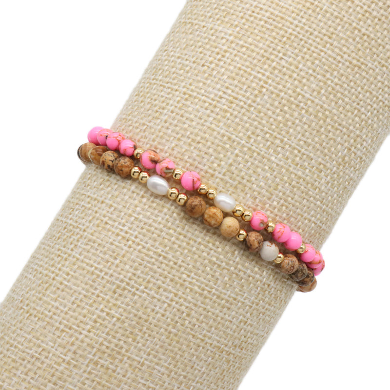 5mm Gemstone Natural Stone Gold Plated Bead Woven Cord Customized Handmade Freshwater Pearl Ajustable Macrame Knot Bracelet