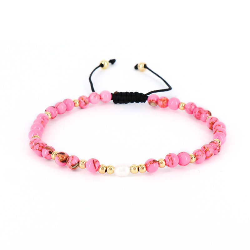 5mm Gemstone Natural Stone Gold Plated Bead Woven Cord Customized Handmade Freshwater Pearl Ajustable Macrame Knot Bracelet