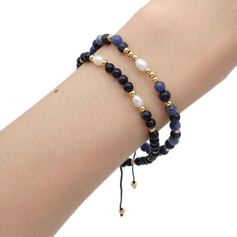 Friendship Handmade Lucky Macrame Women Braided Ajustable Wholesale Custom Freshwater Pearl Beaded 4mm Natural Stone Bracelet