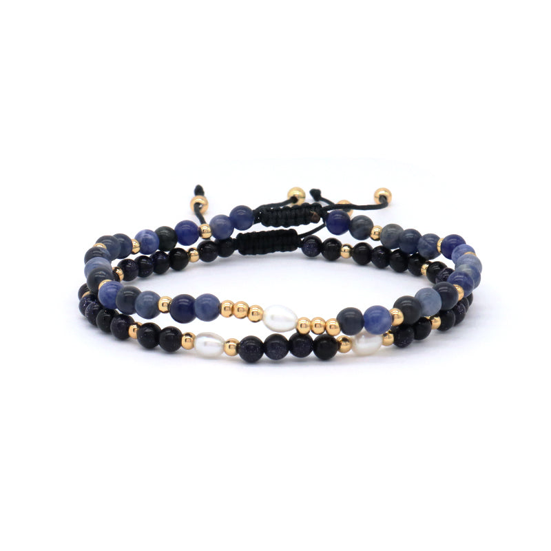 Friendship Handmade Lucky Macrame Women Braided Ajustable Wholesale Custom Freshwater Pearl Beaded 4mm Natural Stone Bracelet
