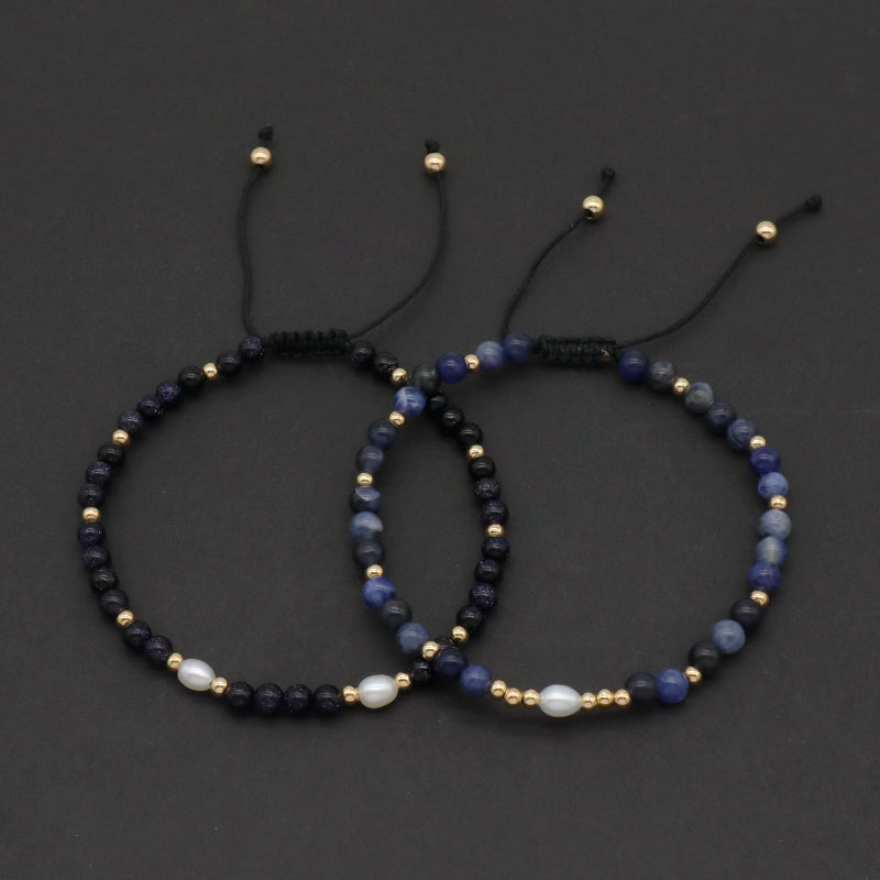 Friendship Handmade Lucky Macrame Women Braided Ajustable Wholesale Custom Freshwater Pearl Beaded 4mm Natural Stone Bracelet