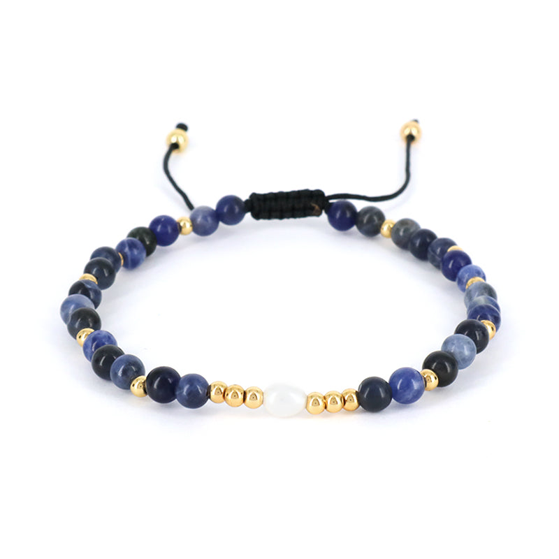 Friendship Handmade Lucky Macrame Women Braided Ajustable Wholesale Custom Freshwater Pearl Beaded 4mm Natural Stone Bracelet